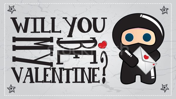 Valentine's day card with cute cartoon ninja character Stock photo © BlueLela