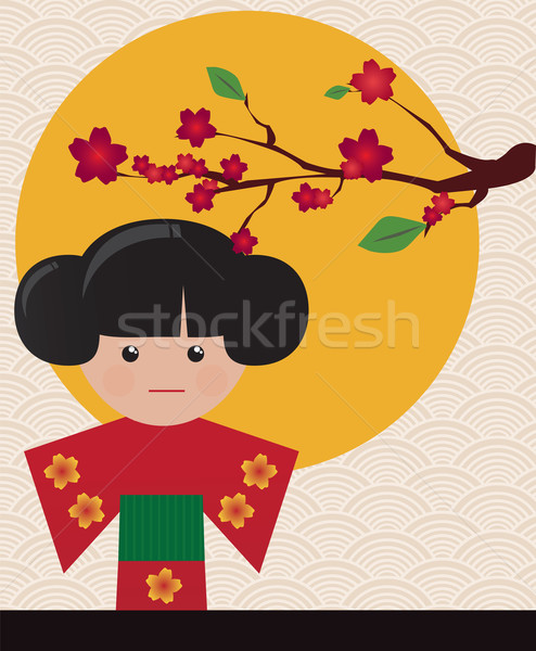 Wenig cute japanisch Geisha Zeichen Karte Stock foto © BlueLela
