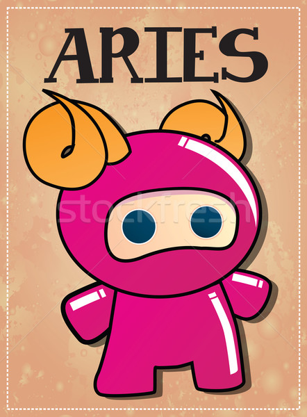 Zodiac sign Aries with cute black ninja character Stock photo © BlueLela