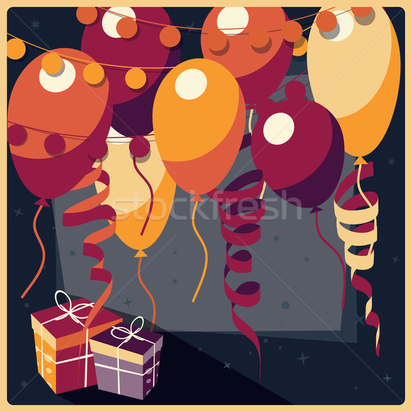 Stock photo: Birthday background with presents and balloons