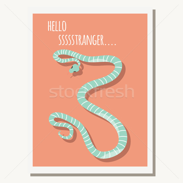 üdvözlőlap aranyos kék csíkos kígyó szöveges üzenet Stock fotó © BlueLela