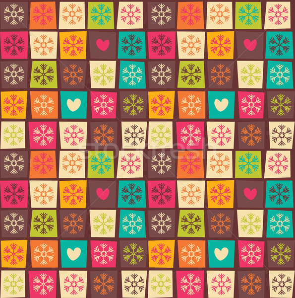Seamless patterns with colorful squares and snowflakes Stock photo © BlueLela