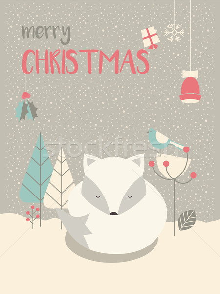 Stock foto: Cute · arktisch · Weihnachten · schläfrig · Baby · Fuchs