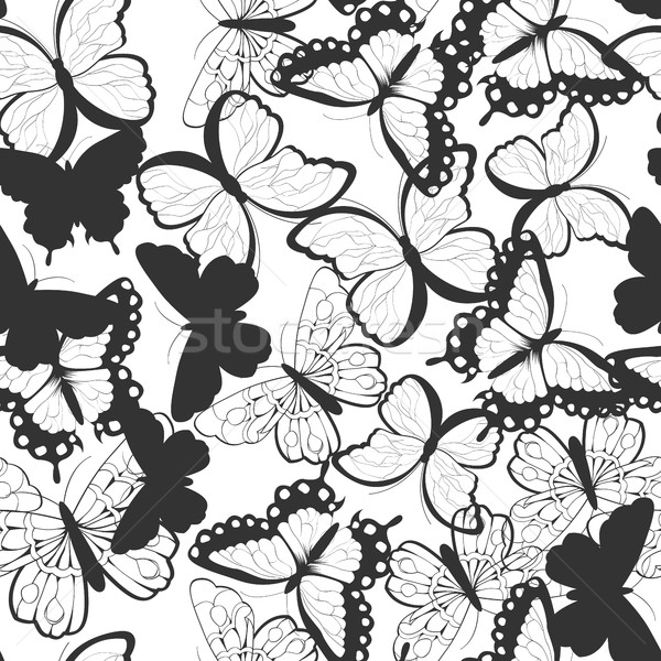 Sin costura vector patrón dibujado a mano silueta mariposas blanco negro Foto stock © BlueLela