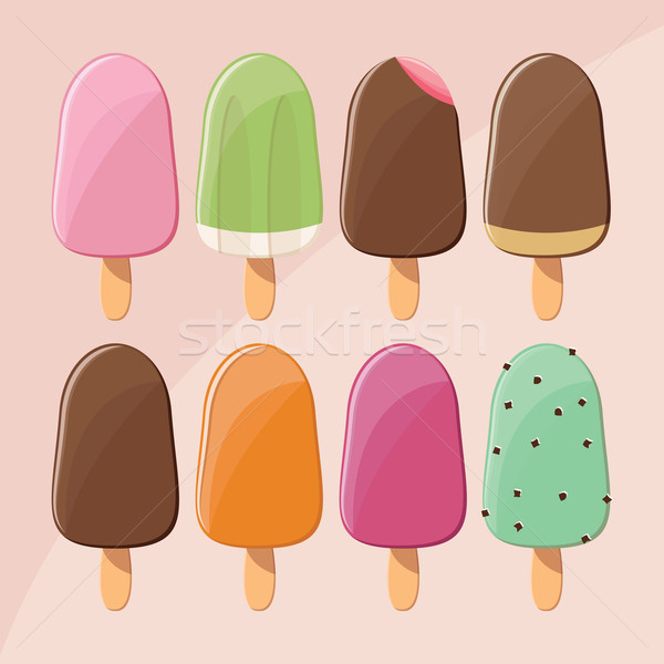 Collection of delicious glossy tasty ice cream popsicles, summer treat, vector illustration Stock photo © BlueLela