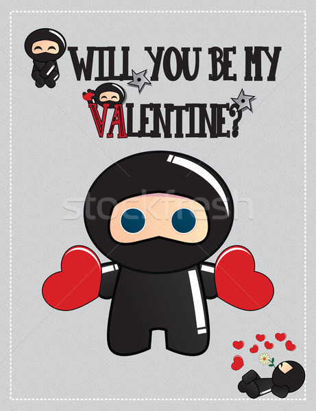 Valentine's day card with cute cartoon ninja character Stock photo © BlueLela