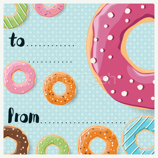 Stock photo: Birthday card design with colorful glossy tasty donuts