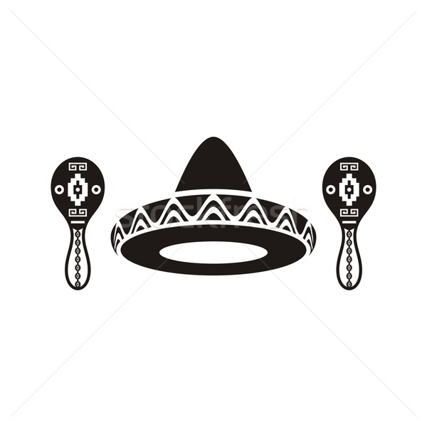 Zdjęcia stock: Mexican · sombrero · czarny · wektora · ikona · odizolowany