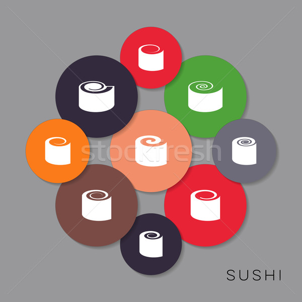 Stok fotoğraf: Modern · renkli · vektör · sushi · simgeler · toplama