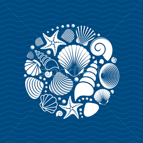 Stockfoto: Witte · vector · zomer · zee · schelpen · cirkel