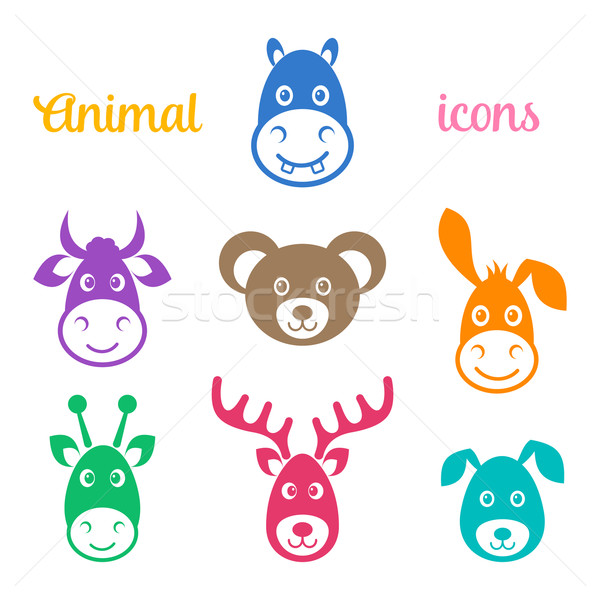 Colorful Vector Animal Face Icons Vector Illustration