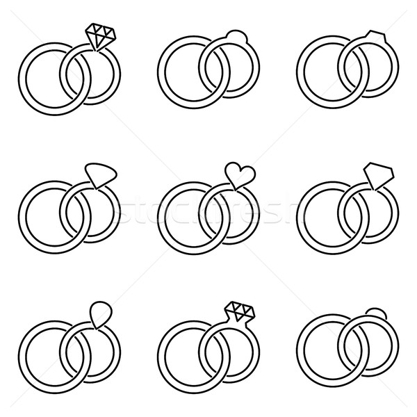 Black vector wedding rings icons collection Stock photo © blumer1979