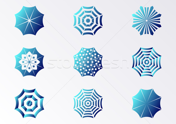 Stockfoto: Zon · paraplu · iconen · Blauw · helling · vector