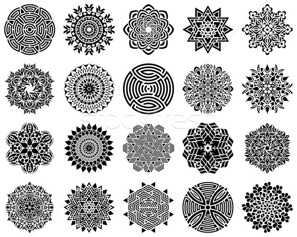 Stock foto: Schwarz · geometrischen · abstrakten · Mandala · Sammlung · Textur