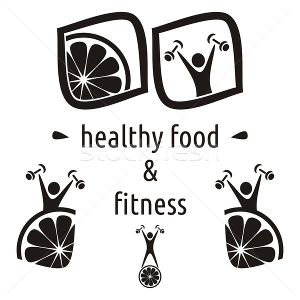 [[stock_photo]]: Aliments · sains · fitness · symboles · noir · vecteur · isolé