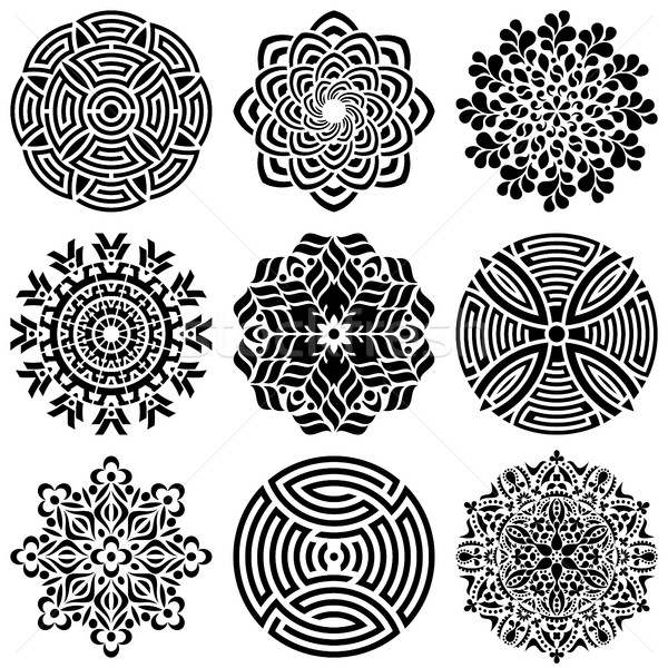 Stock photo: Black geometric abstract mandala collection