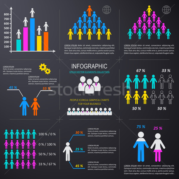 Vektor infografika emberek ikonok gyűjtemény grafikonok Stock fotó © blumer1979