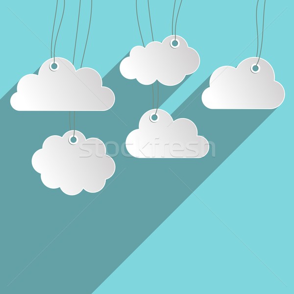 [[stock_photo]]: Nuages · blanche · suspendu · papier · bleu · internet