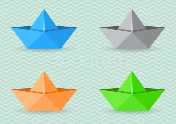 Papel Origami Barcos Conjunto Quatro Colorido