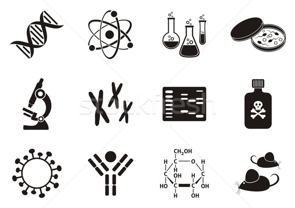 Stock fotó: Biológia · tudomány · ikon · szett · tizenkettő · fekete · molekuláris