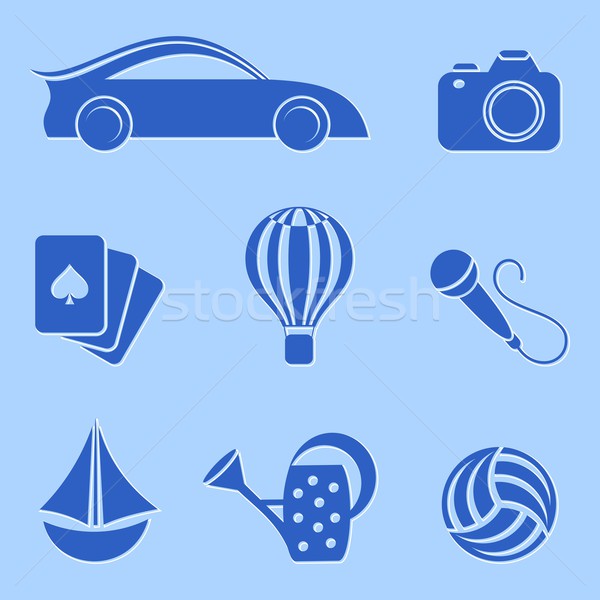 Hobby Freizeit Symbole blau Familie Auto Stock foto © blumer1979