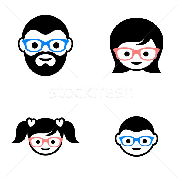 Foto stock: Família · membro · faces · preto · vetor · ícones