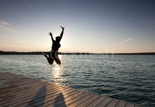 Foto stock: Silhueta · mulher · mergulho · Canadá · céu