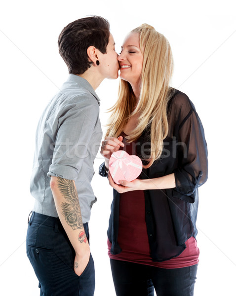 Same sex couple isolated on white background Stock photo © bmonteny