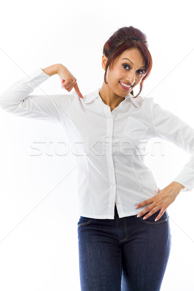 Indian young woman pointing at herself isolated over white background Stock photo © bmonteny