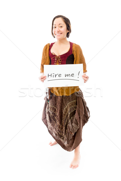 Young woman showing hire me sign on white background Stock photo © bmonteny