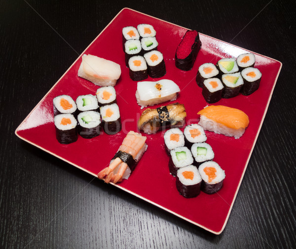 Stock photo: Assorted sushi served in a plate