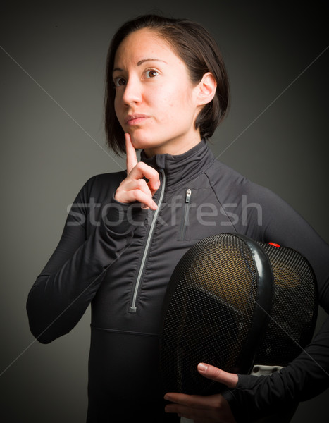 Femenino pensando mano barbilla caucásico Foto stock © bmonteny