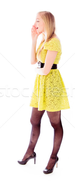 Côté profile jeune femme chuchotement appel panoramique [[stock_photo]] © bmonteny