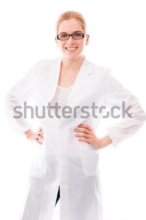 Female scientist showing a blank placard Stock photo © bmonteny