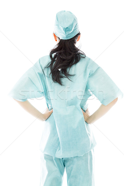 Stock fotó: Hátsó · nézet · ázsiai · női · sebész · áll · kezek