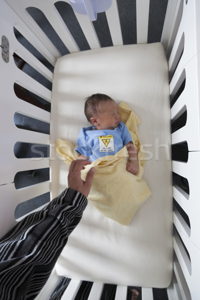 High angle view of a newborn baby sleeping in a crib Stock photo © bmonteny