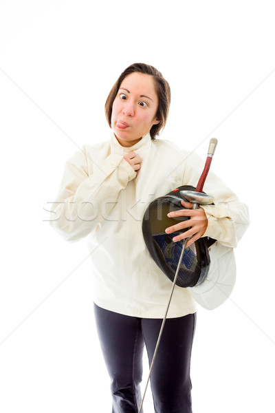 Female fencer sticking her tongue out Stock photo © bmonteny