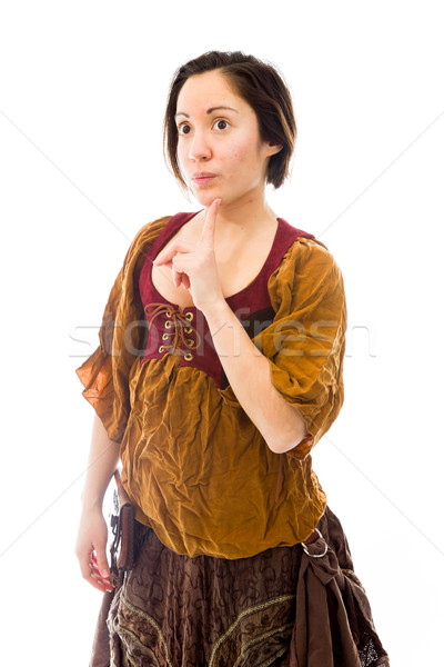 Young woman standing with her finger on chin Stock photo © bmonteny