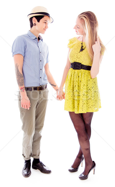 Lesbian couple standing together and holding hands Stock photo © bmonteny