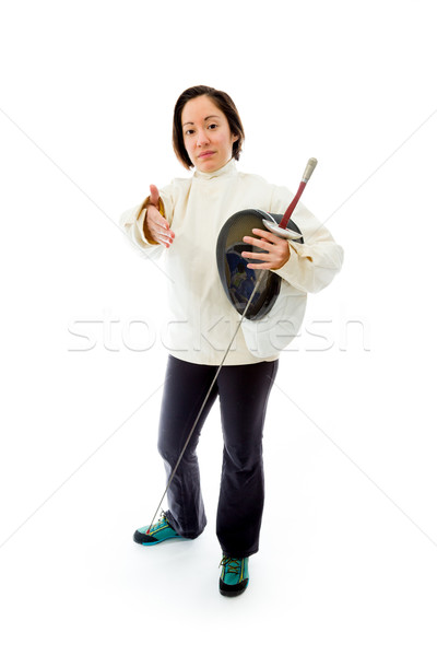 Female fencer offering hand for handshake Stock photo © bmonteny