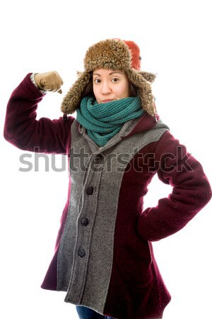 Jonge vrouw warme kleding aanbieden hand handdruk Stockfoto © bmonteny