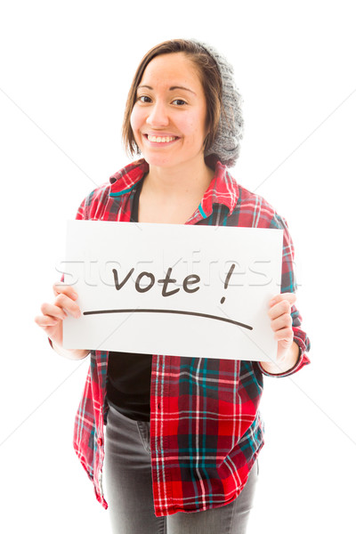 Jeune femme vote signe blanche [[stock_photo]] © bmonteny