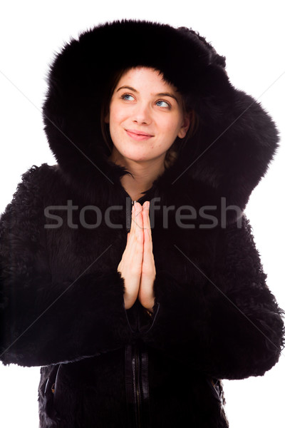 Young woman welcoming with hands clasped Stock photo © bmonteny