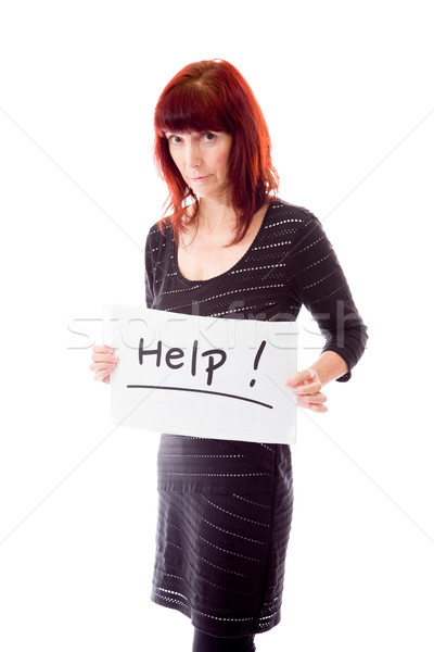 érett nő mutat segítség felirat fehér nő Stock fotó © bmonteny
