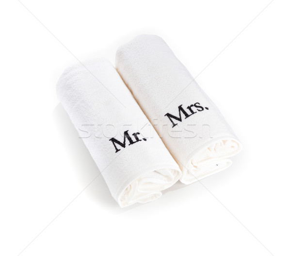 mr and mrs rolled white towels isolated on a white background Stock photo © bmonteny