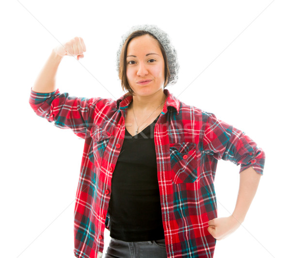 Young woman showing off her muscle Stock photo © bmonteny