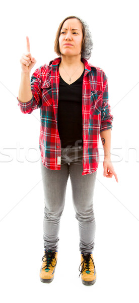 Jeune femme pointant doigt pense [[stock_photo]] © bmonteny