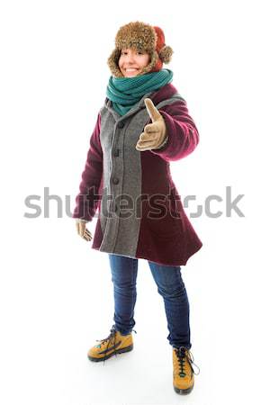 Genç kadın sıcak tutacak giysiler işaret kafkas kadın Stok fotoğraf © bmonteny