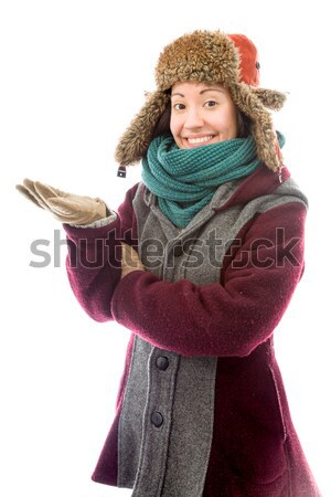 Young woman in warm clothing standing in prayer position Stock photo © bmonteny