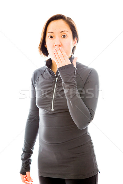 Genç kadın el ağız şok kafkas Stok fotoğraf © bmonteny
